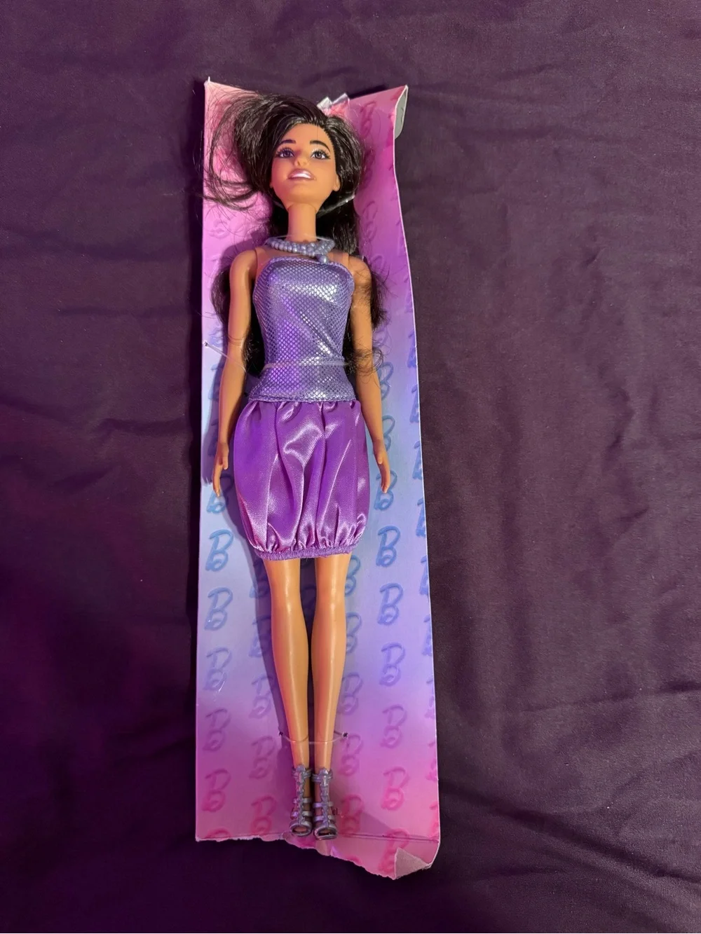 Barbie Fashionistas Doll #234 with Brown Hair Wearing Sequined Purple Outfit